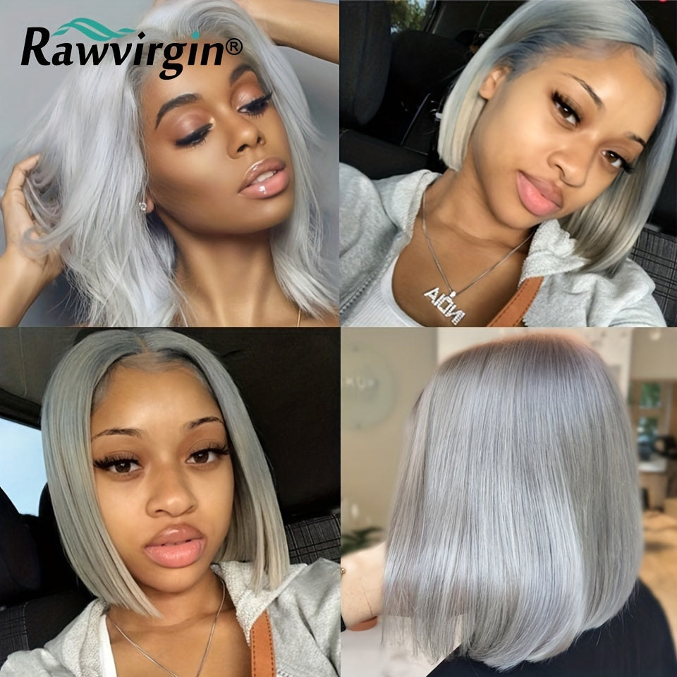 Silvery Gray 130 Density Straight 13 4 Lace Front Human Hair Wig
