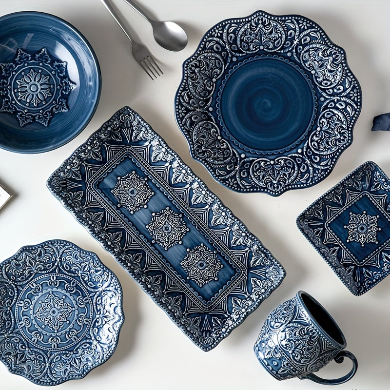 Embossed Dinner Plates Baroque Style Ceramic Tableware Kitchen