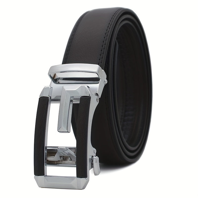 Men's PU Leather Belt Automatic Buckle Casual Pants Belt Size 49 2in