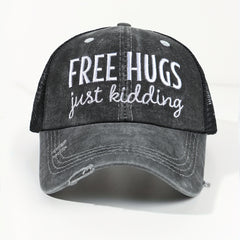 HUGS Ponytail Trucker Hats Washed Distressed Embroidery Baseball Cap