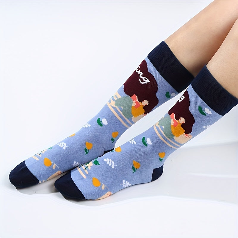 5 Pairs Cartoon Print Socks Mid Tube Women's Stockings