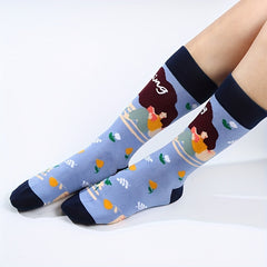 5 Pairs Cartoon Print Socks Mid Tube Women's Stockings