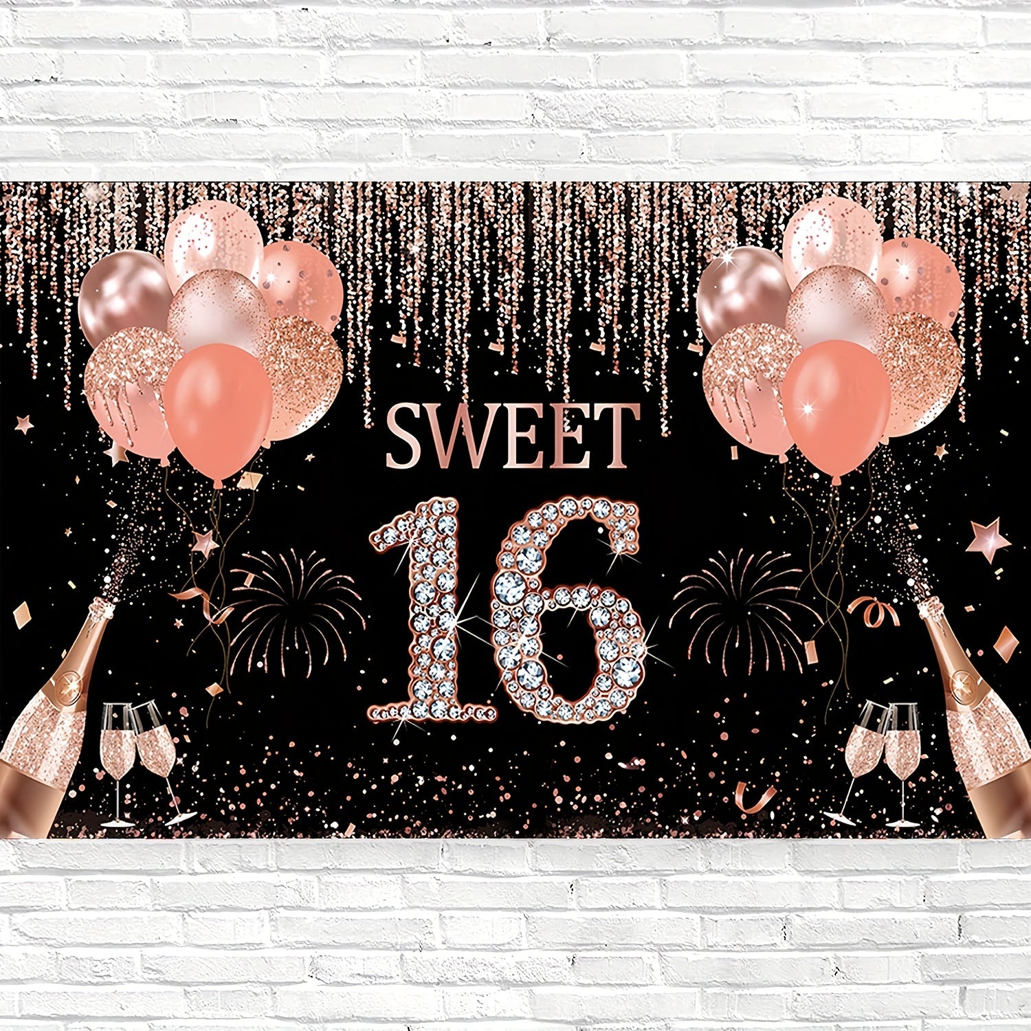 Rose Gold Sweet 16 Backdrop 44in Banner