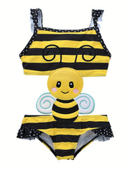 Girls Ice Cream Embroidery Cut Out Swimsuit