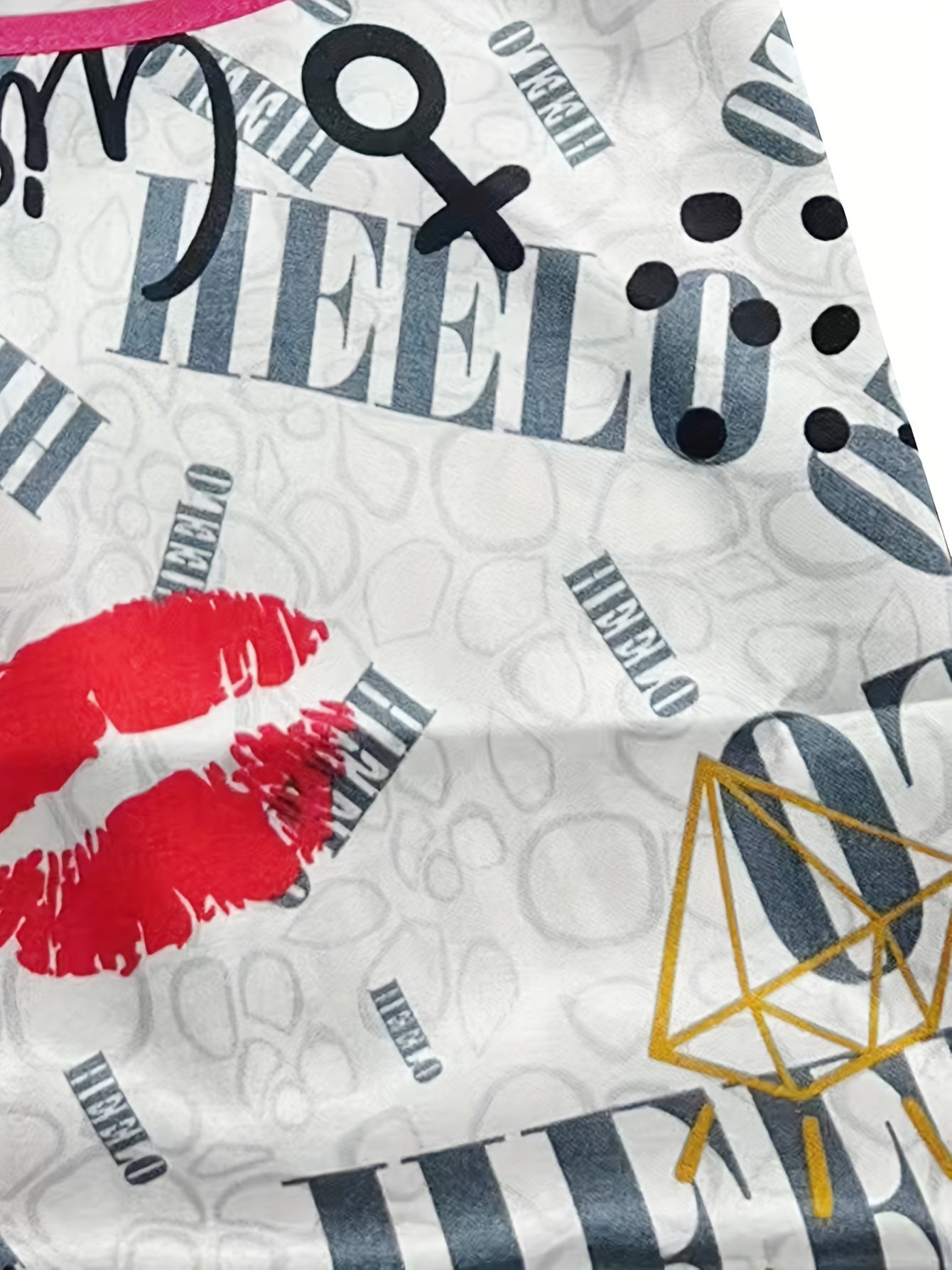 Sexy Nightdress Women's Plus Kiss & Letter Print Contrast Round Neck