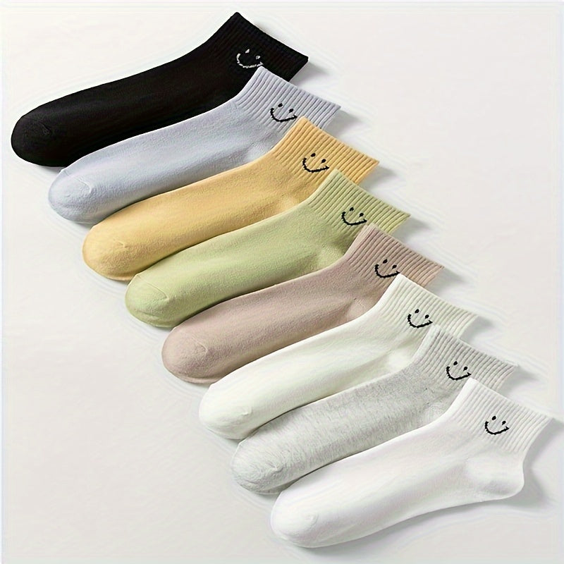 8 Pairs Smiling Face Print Socks Comfy Mid Tube Stockings