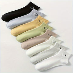 8 Pairs Smiling Face Print Socks Comfy Mid Tube Stockings