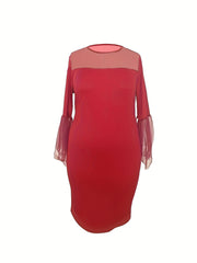 Mesh Sleeve Round Neck Formal Dress