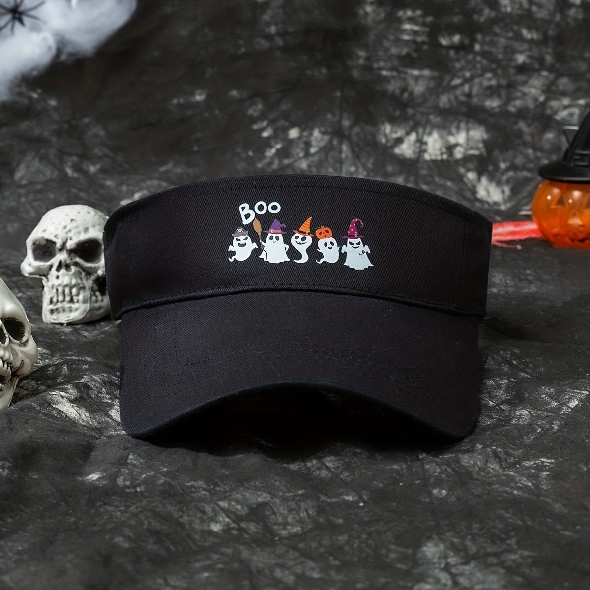 Funny Halloween Ghost Pumpkin Boo Print Visor Hat Lightweight Sun Cap