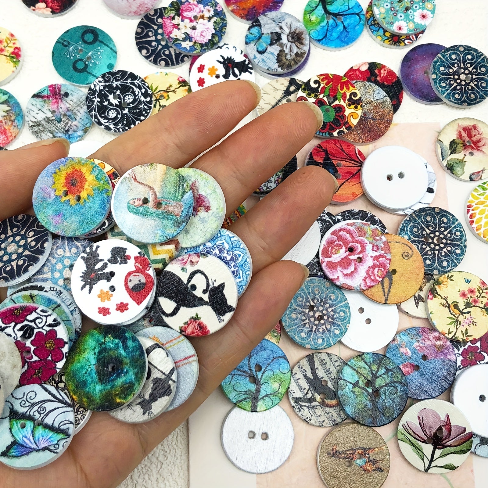 50pcs 1 Wood Craft Buttons Vintage Bulk Wooden Buttons for Sewing Supplies