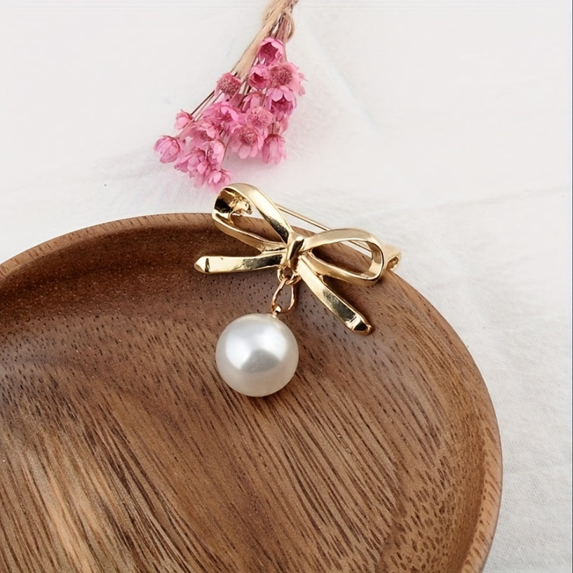 Pearl Pendant Bow Brooch Pin Women Accessory