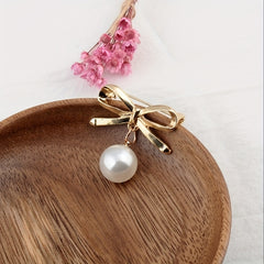 Pearl Pendant Bow Brooch Pin Women Accessory