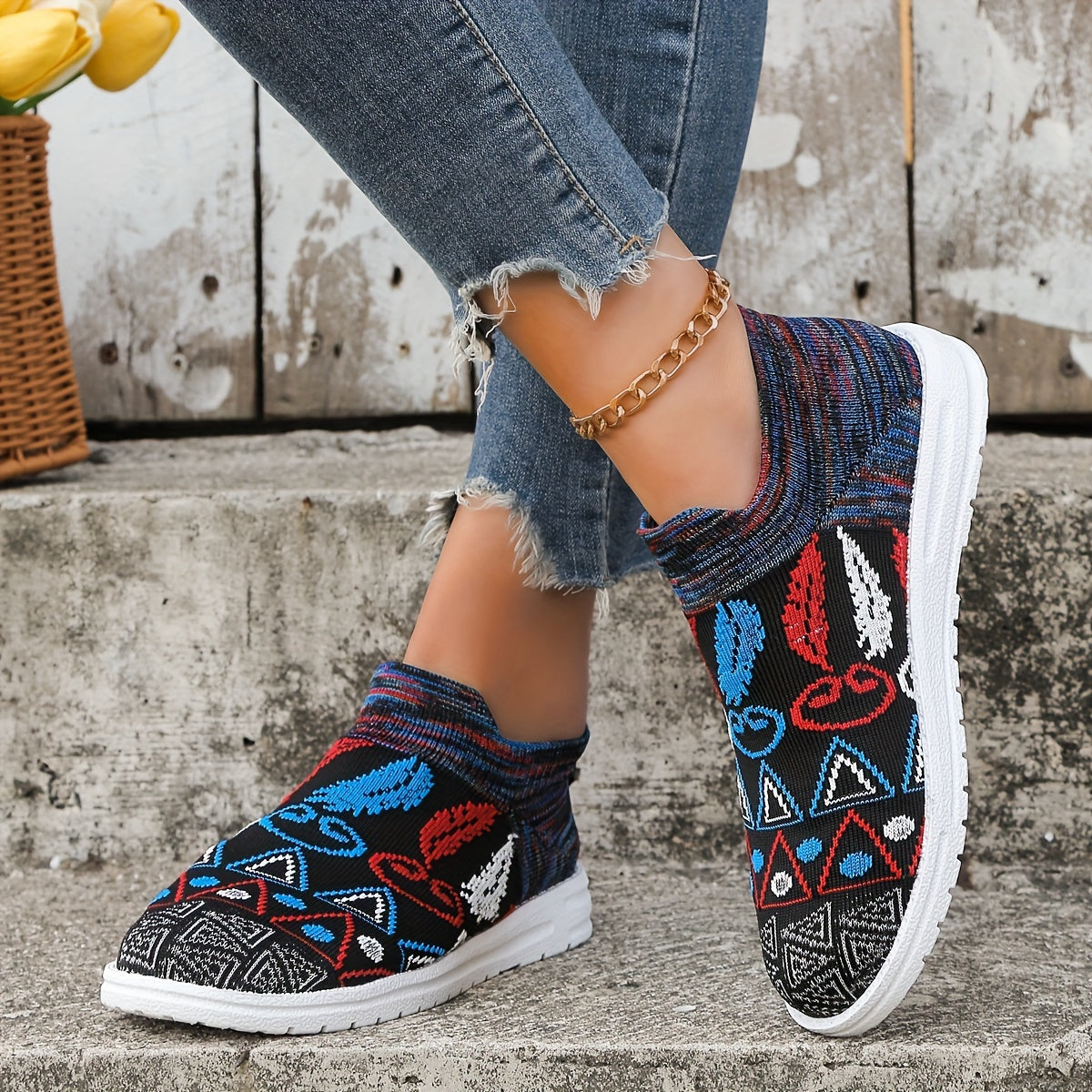 Geometric Pattern Mesh Flying Woven Shoes Lightweight Running Sneakers