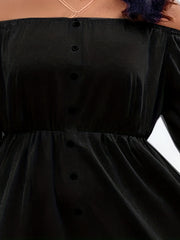 Casual Dress Women's Solid Off Shoulder Button Up Midi Dress