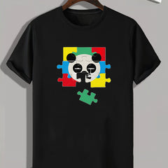Panda Puzzle Print Men's Graphic T shirt Casual Comfy Tees
