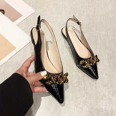 Chain Decor Flat Shoes Point Toe Buckle Strap Dress Shoes