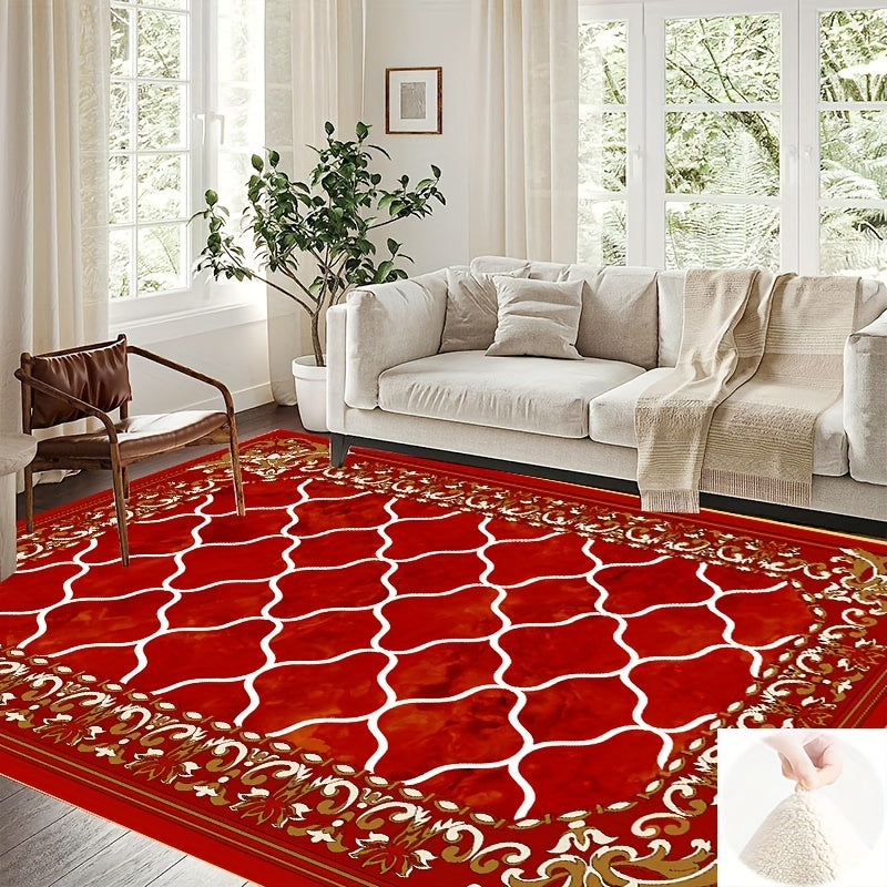 Modern Geometric Faux Cashmere Area Rug Vintage Red Soft Fluffy Living Room