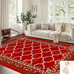 Modern Geometric Faux Cashmere Area Rug Vintage Red Soft Fluffy Living Room