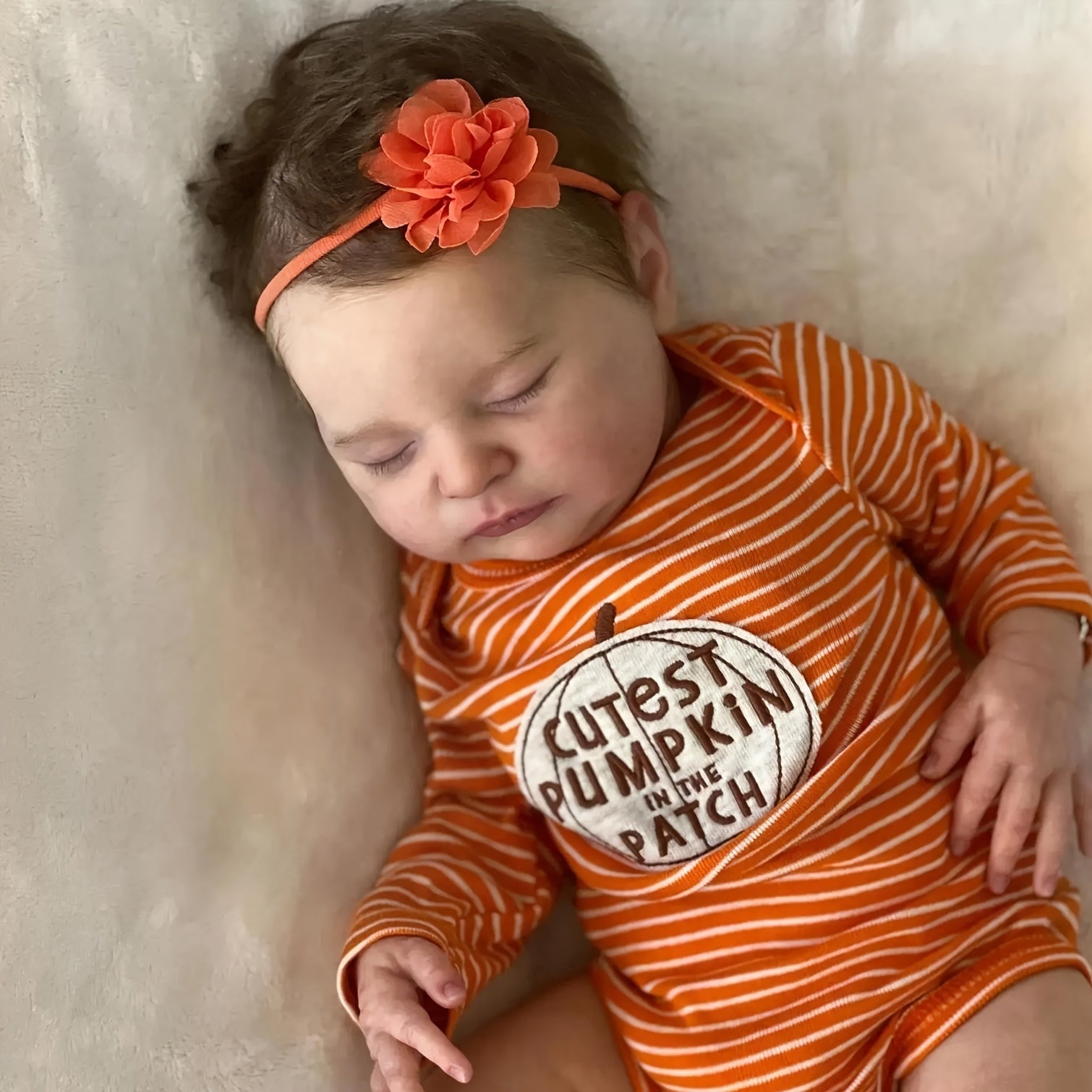 20" Reborn Baby Doll Light Beige, Visible Veins, Orange Red Outfit
