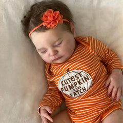 20" Reborn Baby Doll Light Beige, Visible Veins, Orange Red Outfit