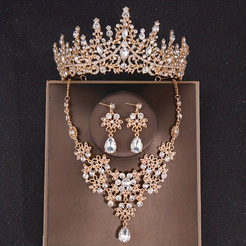 Baroque Vintage Crystal Bridal Jewelry Sets Tiara Crown Earrings Necklace