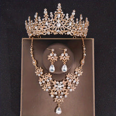 Baroque Vintage Crystal Bridal Jewelry Sets Tiara Crown Earrings Necklace