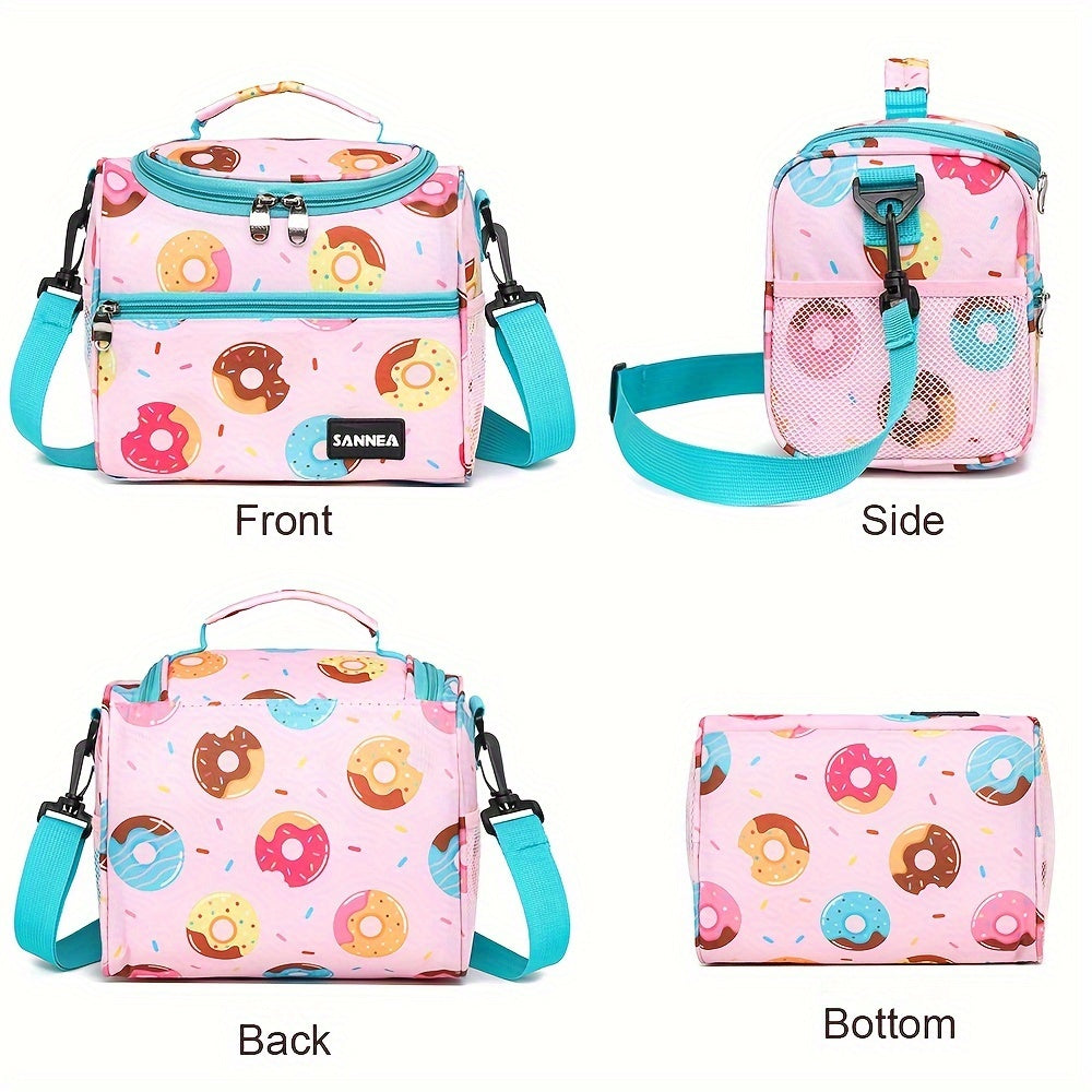 Pink Insulated Lunch Bag Water Resistant Crossbody Picnic Tote