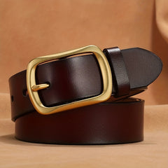 Cowhide Copper Pin Buckle Men's Belt Green Middle Aged Jeans Retro Belt