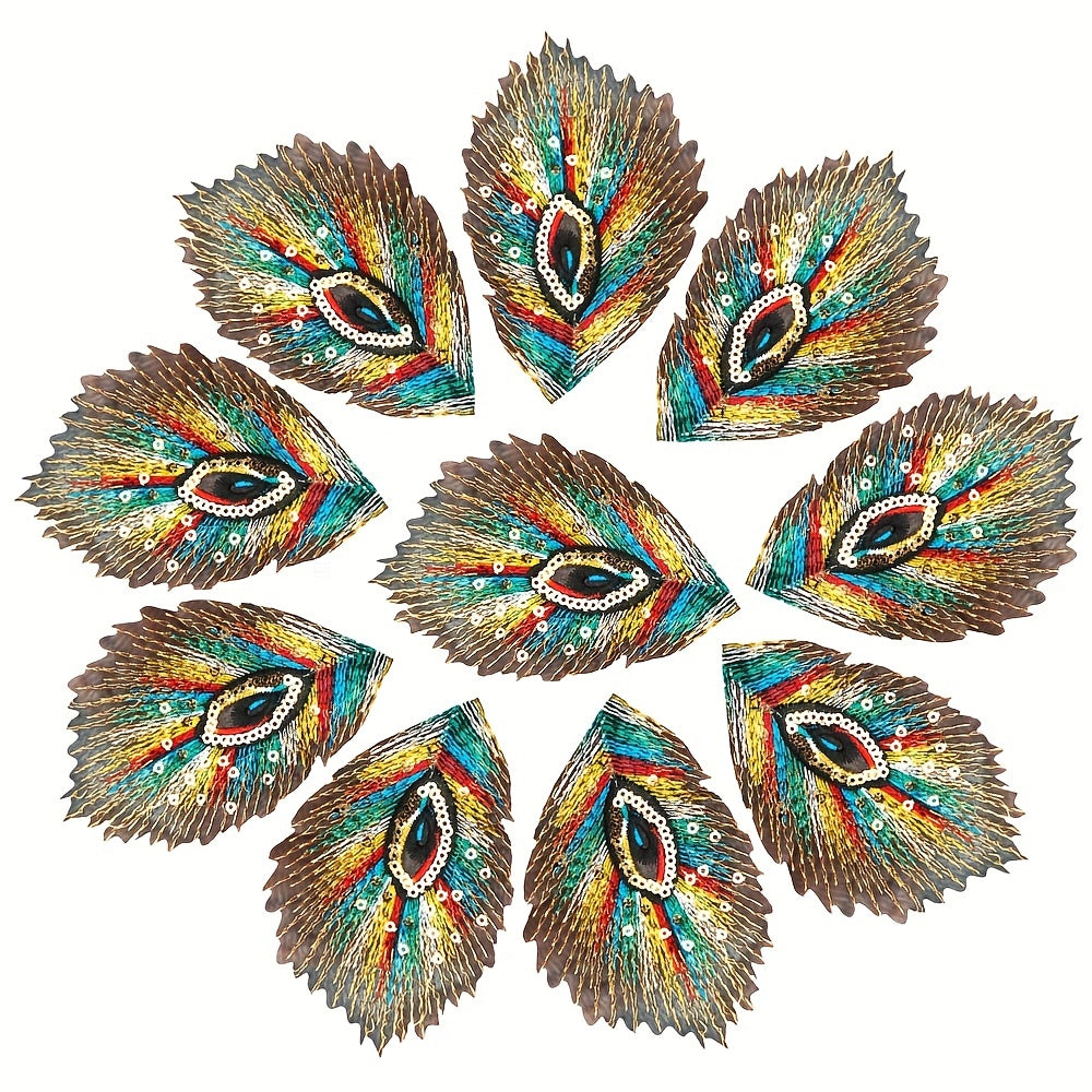 10pcs Peacock Feather Sequins Embroidered Cloth Patches For Clothing Repair