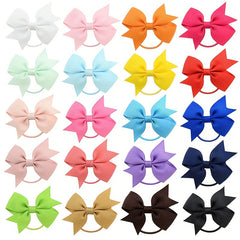 20pcs Toddler Girls Bowknot Hair Rope Solid Rubber Band Hair Ring