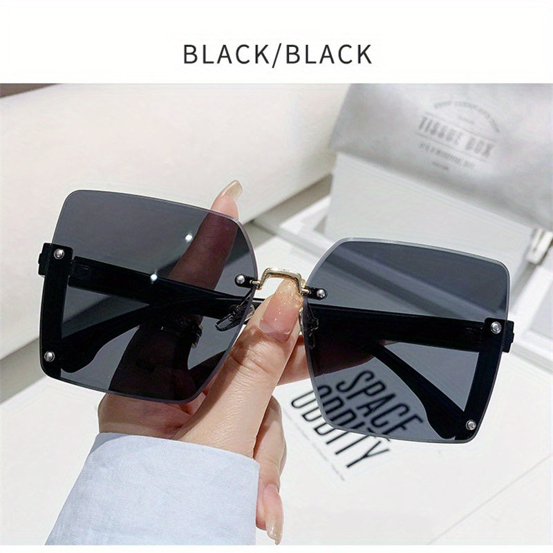 Square Rimless Sunglasses For Women Large Gradient UV400 Sun Shades