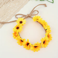 Floral Crown Headband for Girls Retro Adjustable Flower Crown Garland Headpiece