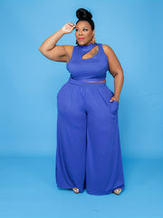 Cut Out Mock Neck Tank Top & Wide Leg Pants Set