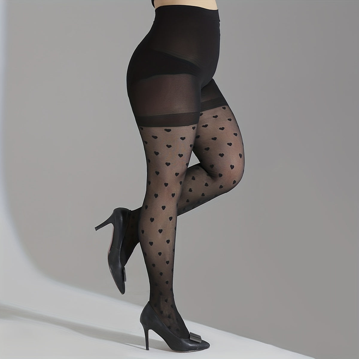 Heart Print High Rise Pantyhose for 0XL 2XL Women Plus