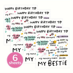 6pcs Birthday Wine Labels Funny Bday For Bestie Friends