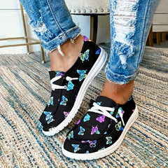 Women's Butterfly Print Canvas Shoes Casual Lace Up Outdoor Shoes