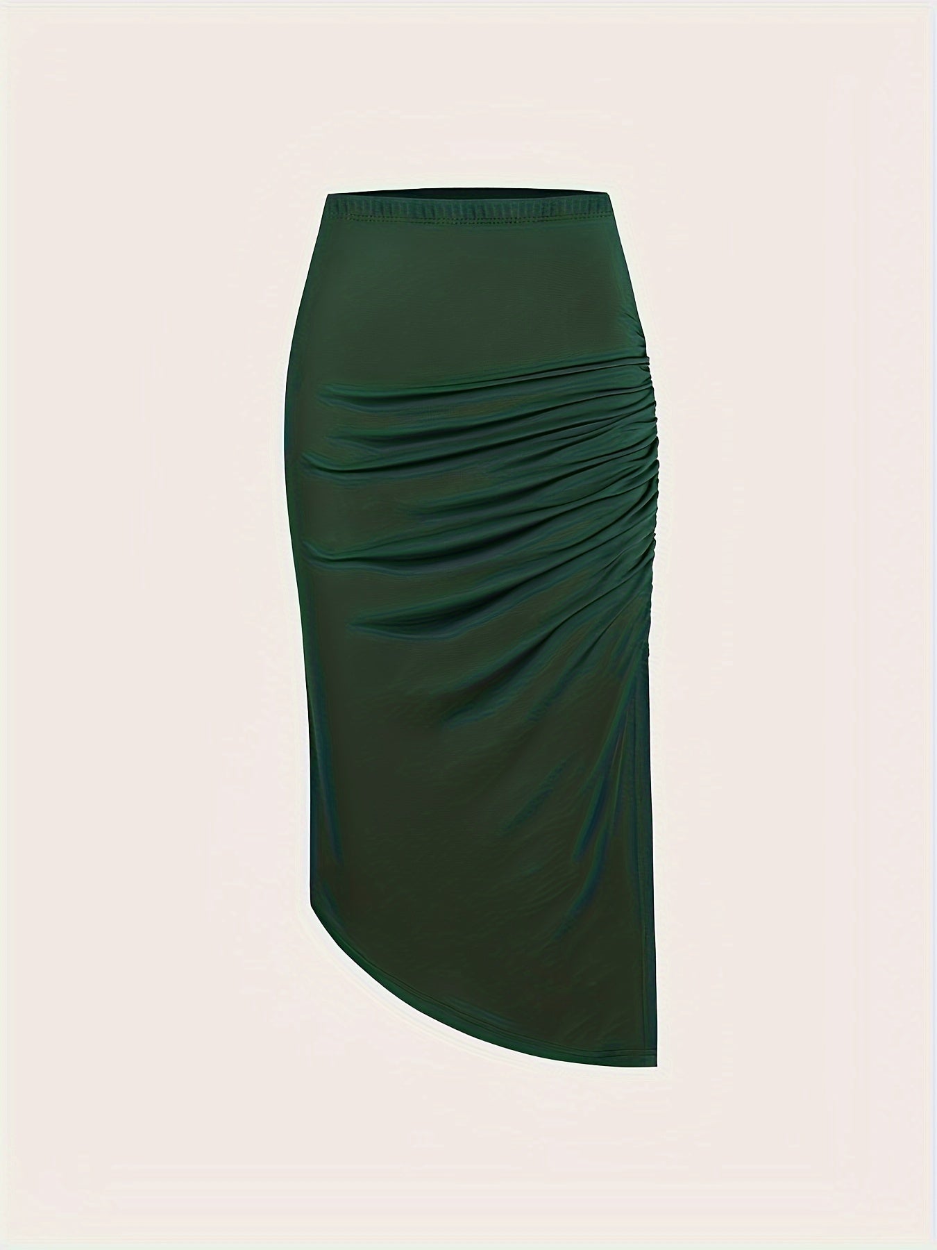 High Waisted Ruched Split Stretch Skirt