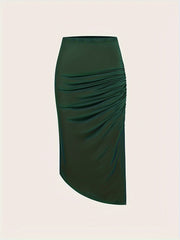 High Waisted Ruched Split Stretch Skirt