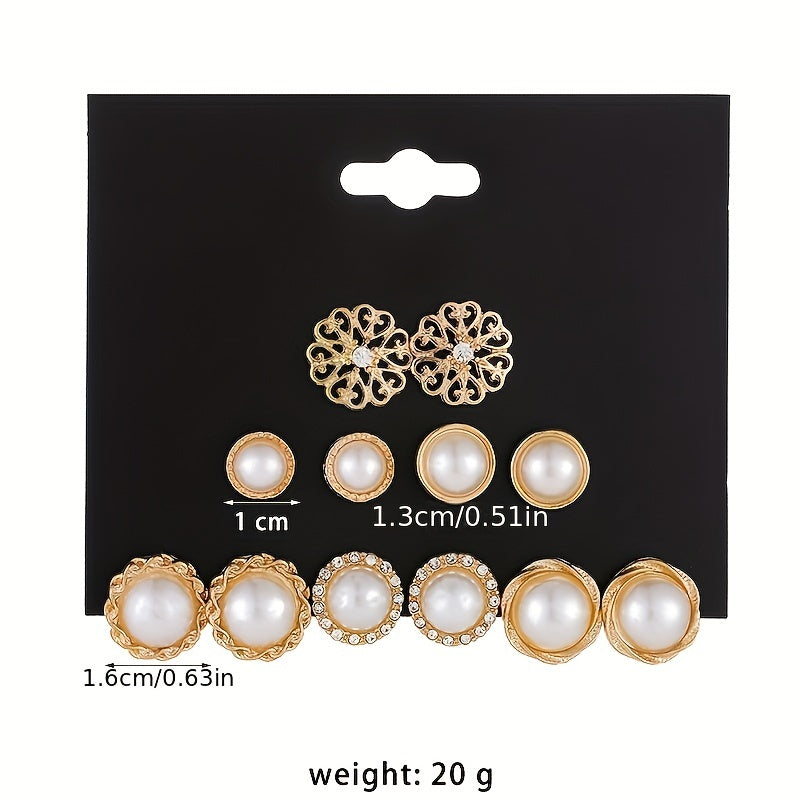Girl's Stud Earrings Set Faux Pearl & CZ Geometric Mini Ear Studs