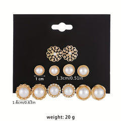 Girl's Stud Earrings Set Faux Pearl & CZ Geometric Mini Ear Studs