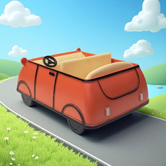 Red Toy Car Moving Wheels Animated Character Figurine Compartment No Needed