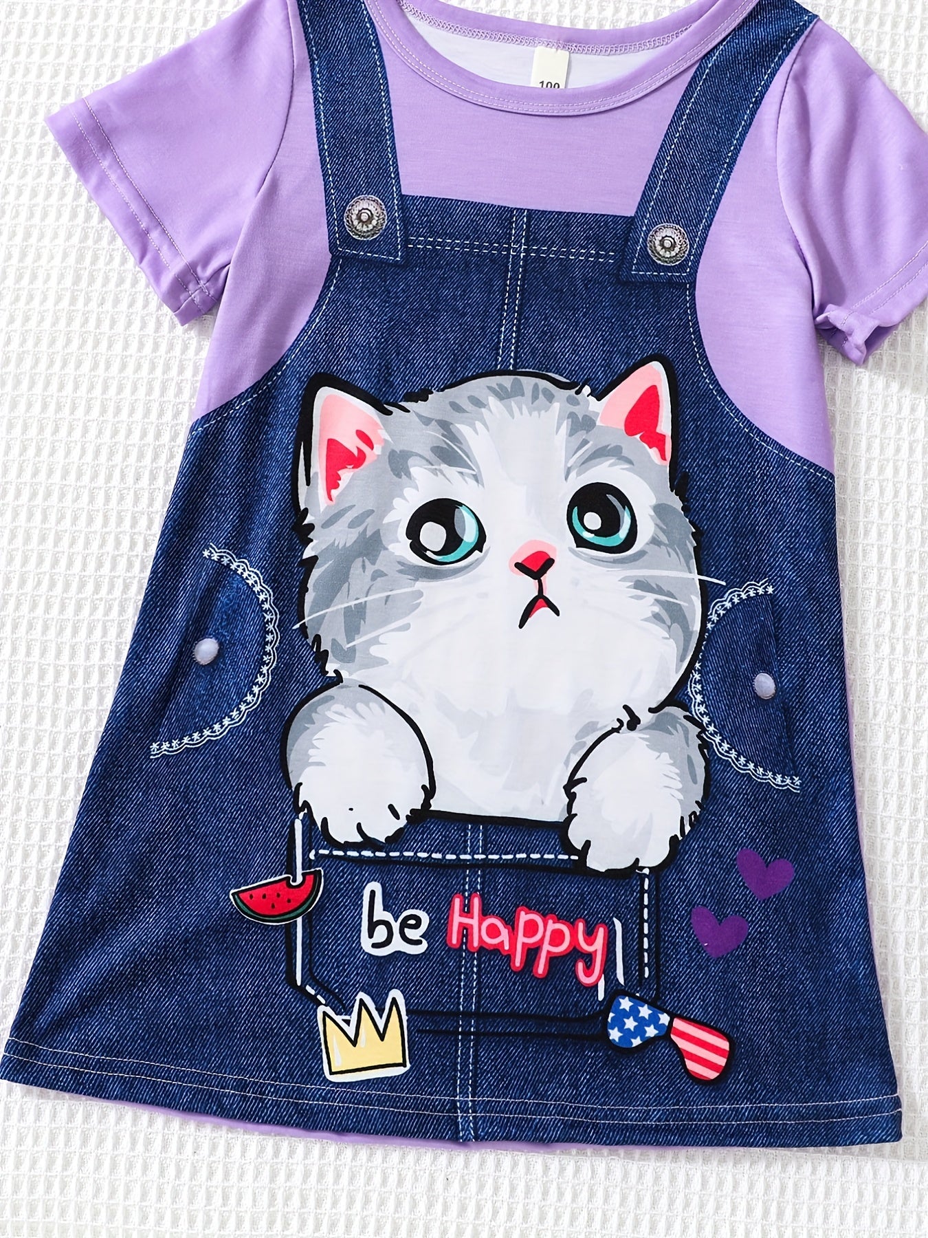Girls' Kitty Overall Graphic Short Sleeve T Shirt Dress