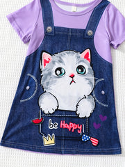 Girls' Kitty Overall Graphic Short Sleeve T Shirt Dress
