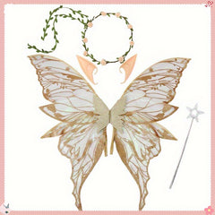 4pcs Fairy Wings Flower Crown Magic Wand Elf Ears Women Role Play Themed Parties