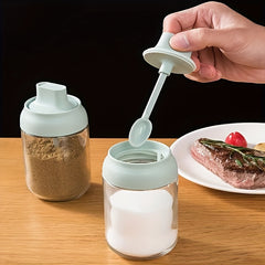 2pcs Glass Seasoning Box Spice Jar Salt Sugar Condiment Pot with Spoon Seal Kit