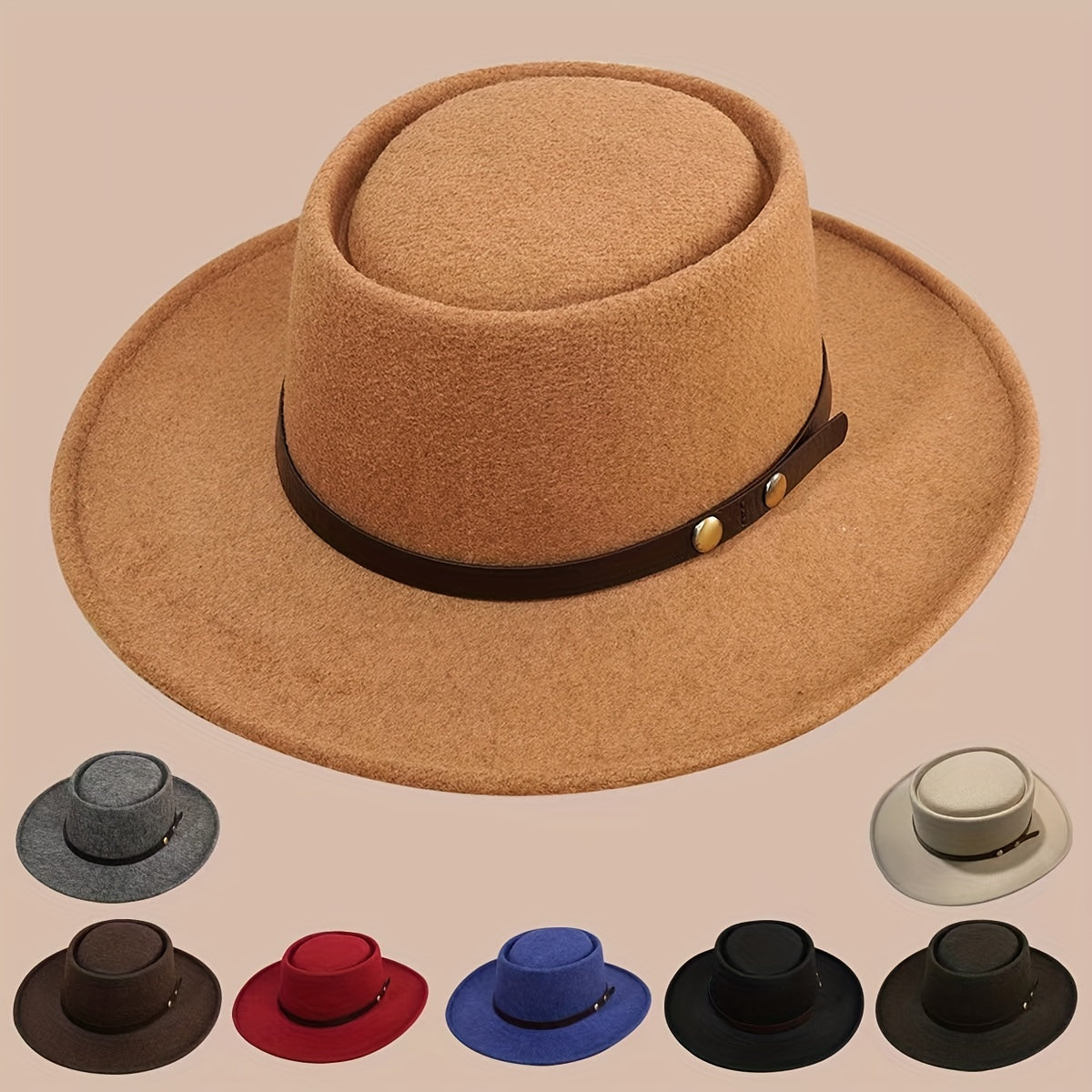 Winter Woolen Jazz Hat Wide Brim Sunshade Retro Flat Top Hat