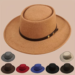 Winter Woolen Jazz Hat Wide Brim Sunshade Retro Flat Top Hat