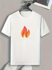 Flame Print Men's Graphic T-shirt for Summer