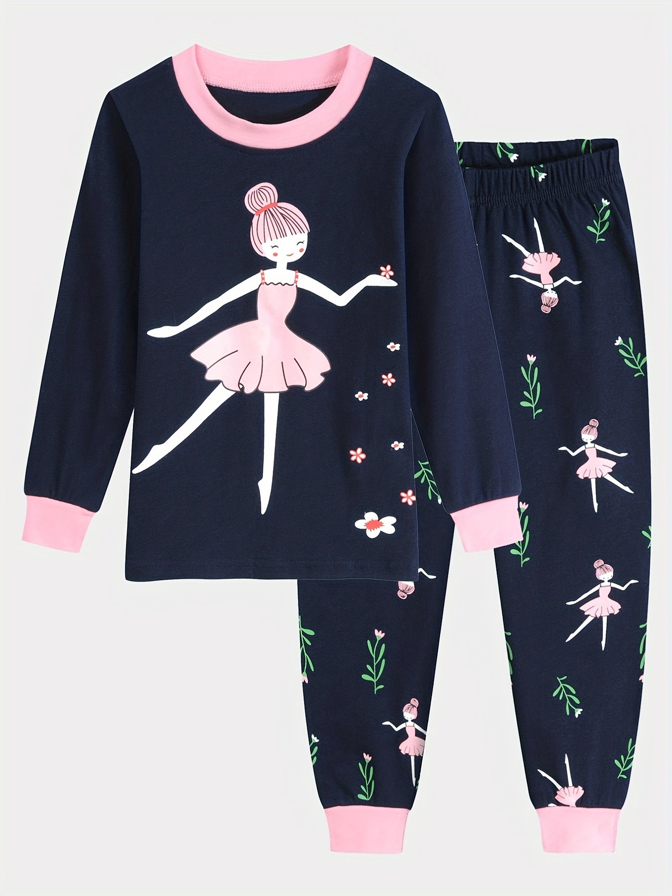 Girls Autumn Loungewear Set Long Sleeve Top & Trousers Dance Pajamas Set