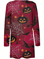 Women's Plus Bell & Snowflake Print Long Sleeve Cardigan